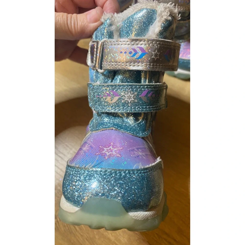 Disney Frozen 2 Elsa Anna Olaf Blue Glitter Winter Boots Kids Size 6